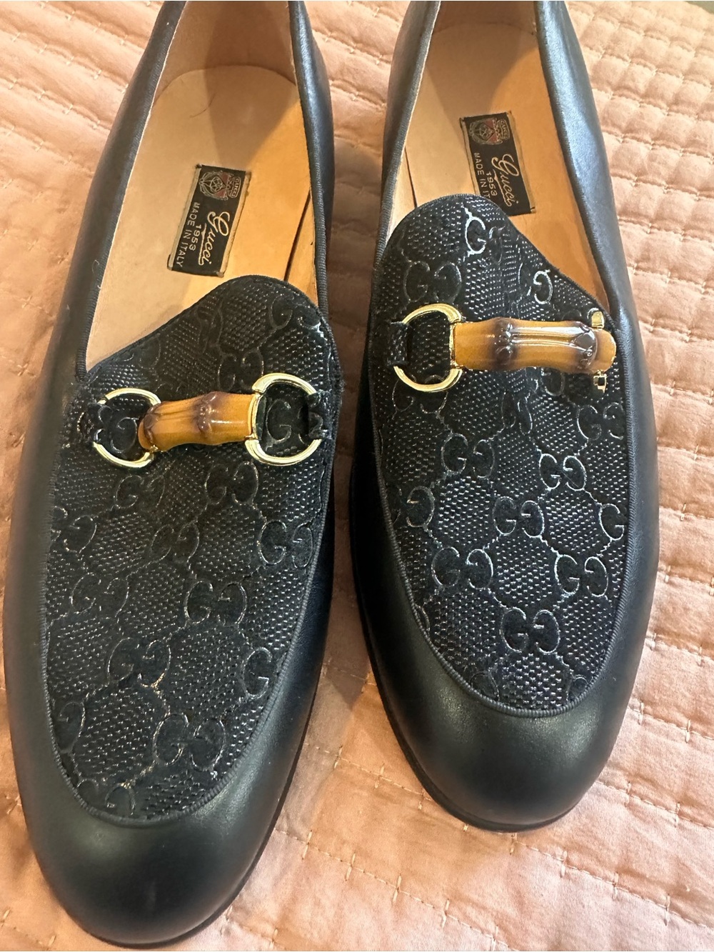 Gucci Black Leather & Monogram Bamboo Bit Loafers